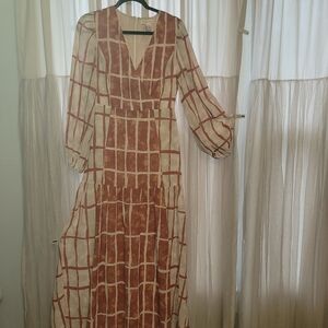 Flying Tomato Rust and Cream Long Sleeve Dress